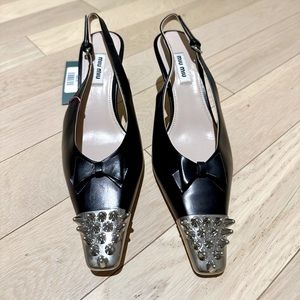 Miu Miu Leather Bow Accents Silver Pumps